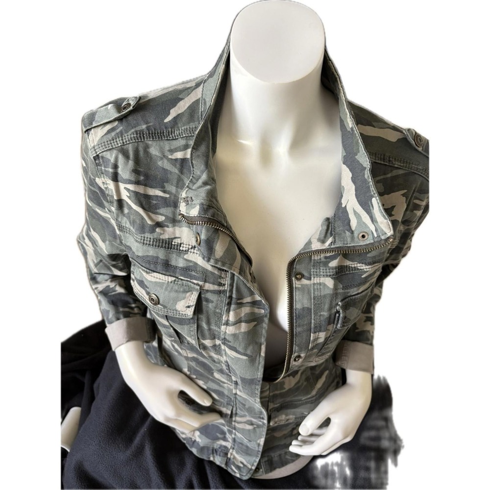 Kensie Jeans Camouflage Military Jacket Womens XL Green Gray Moto Utility - XL‎